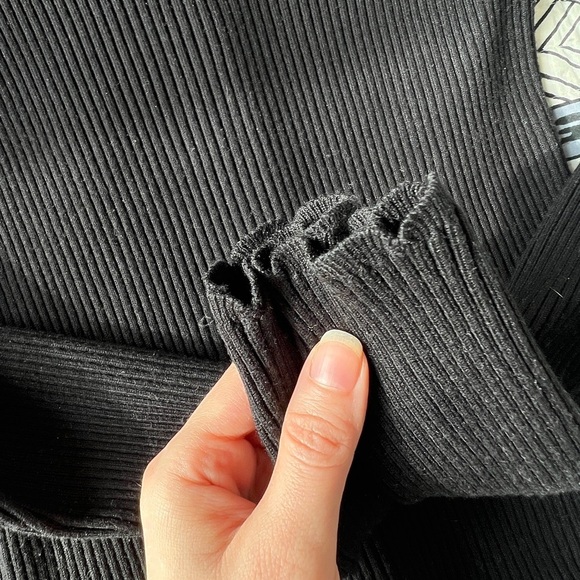 Mango Womens Black Ribbed V-Neck Preppy Prep Old Money Cardigan Sweater Small - Picture 7 of 13